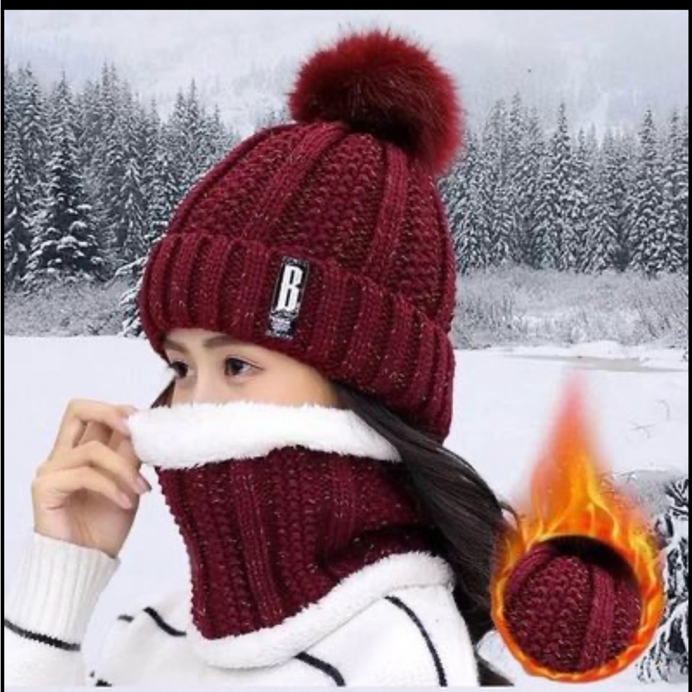 2 Pieces Winter Beanie Hats, Scarf Set for  Women, Warm Knit Cap Set 2 in 1
